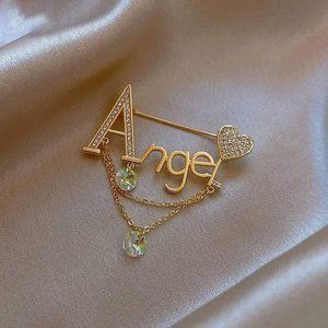English Letter Angel Heart Pendant Brooch Pin